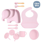Set de Vajilla  Silicona Alimentación Elefante Rosado